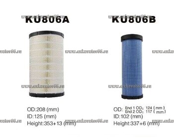 KU806AB (4283861+4287060/AF25384+AF25413/P821883+P821908/1355788+1355787) Фильтр воздушный - exkavator66.ru - Екатеринбург